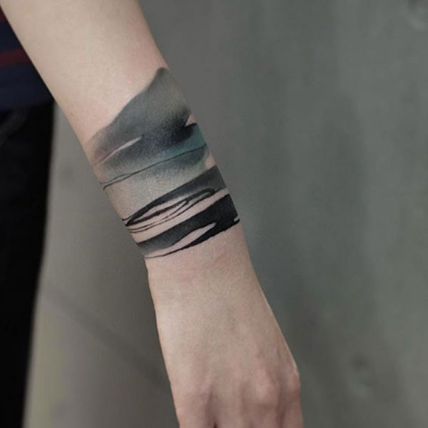 water color effect armband tattoo