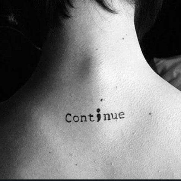 semicolon text tattoo for back neck