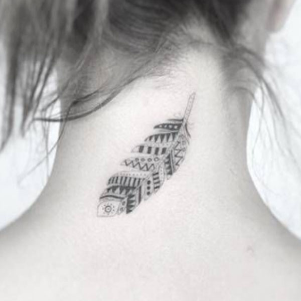  doodle feather tattoo for back neck