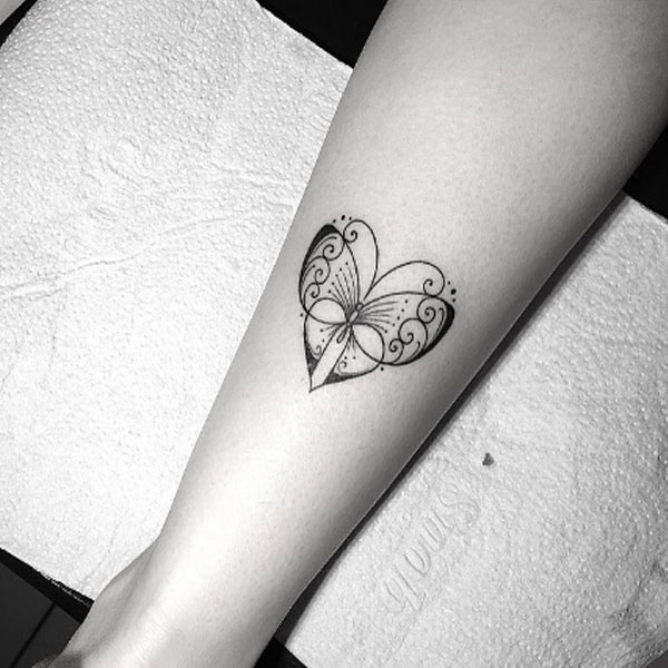 Customize Heart shape Butterfly leg tattoo designs
