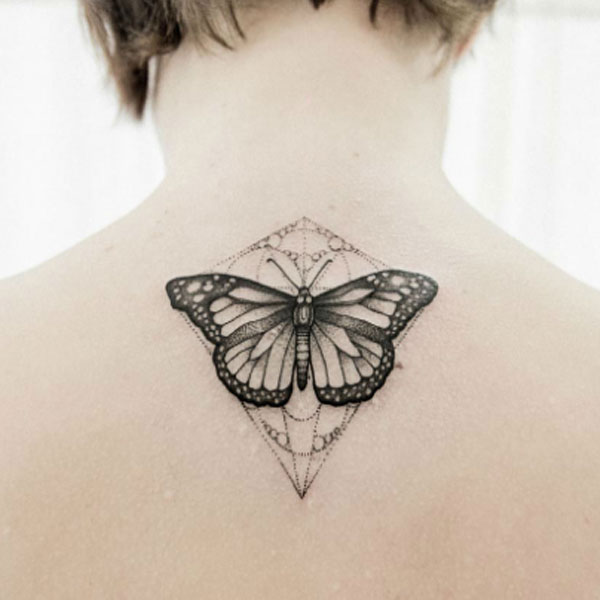  Butterfly tattoo with Ornament Back Neck tattoo designs