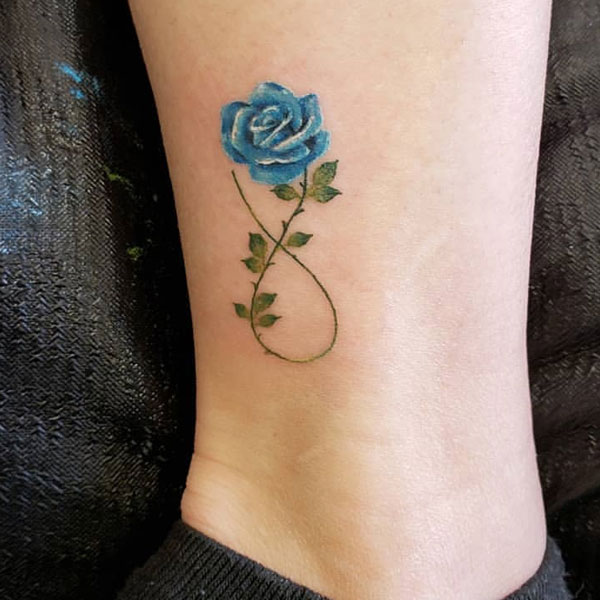 Blue rose infinity tat design for ankle