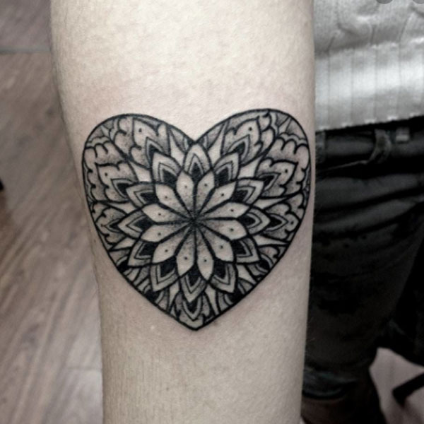 Trendy mandala heart shape tattoo