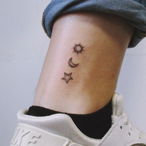 Minimal cute Sun, Moon, And Star tattoo