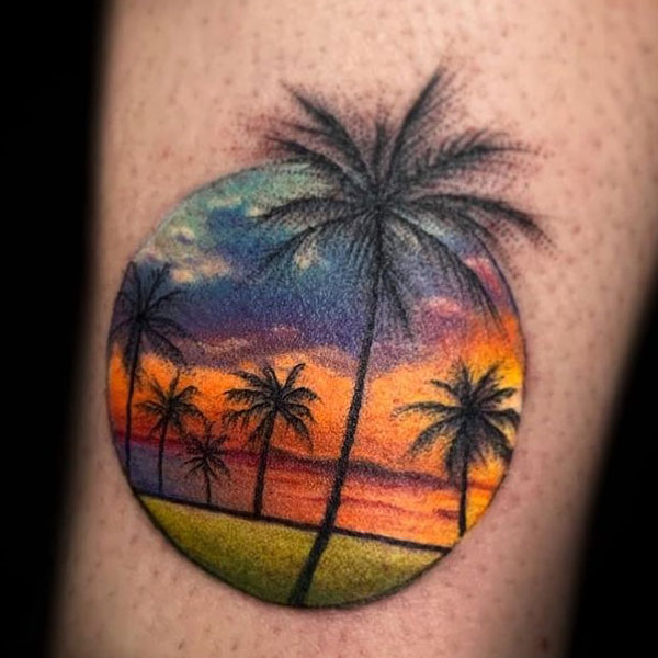  Elegant Coconut trees tattoo on Ankle