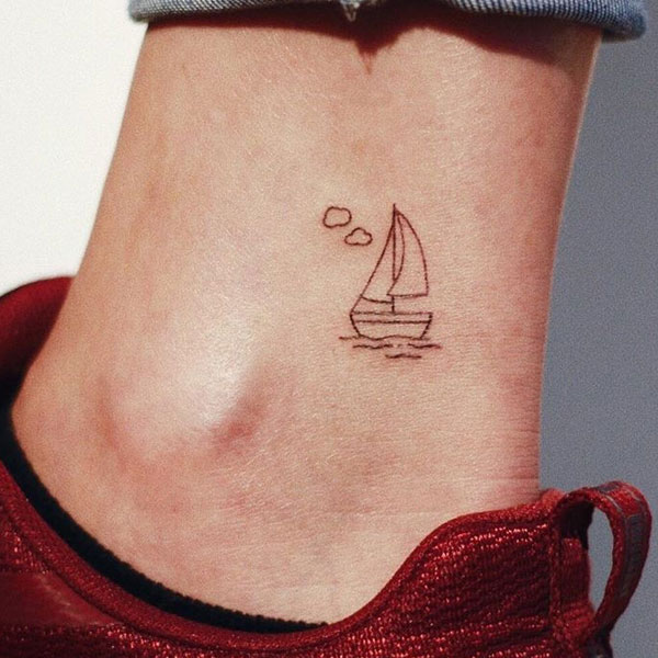 Tiny mini boat line tattoo 