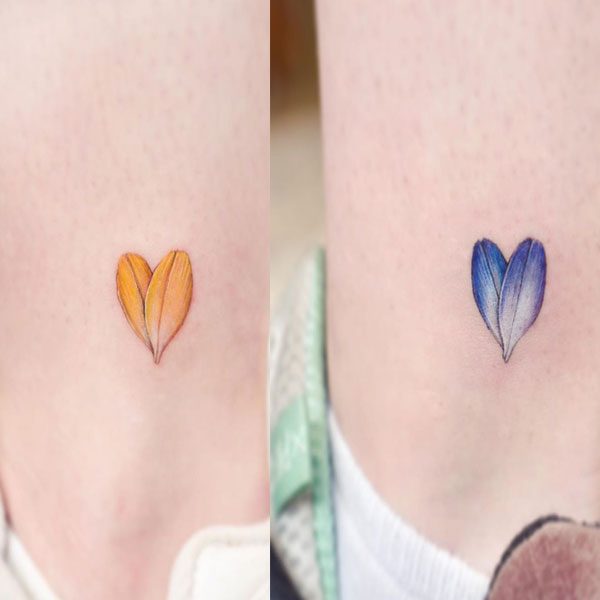 Cute lovely colorful leafy heart shape tattoo