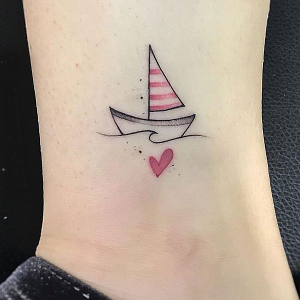 Charming tiny Boat ankle tattoos design 