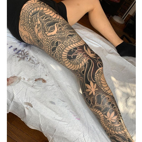  Beautiful Leg sleeve large scale dragon tattoo