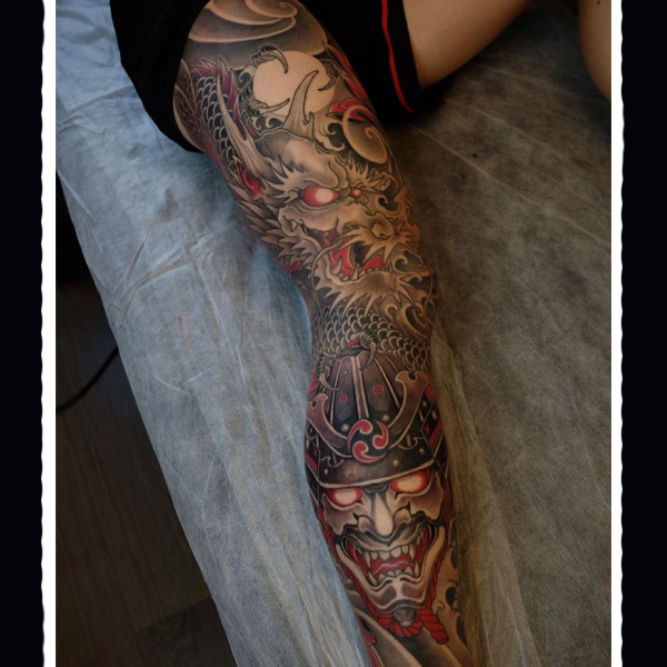Astonishing Irezumi full leg sleeve tattoo