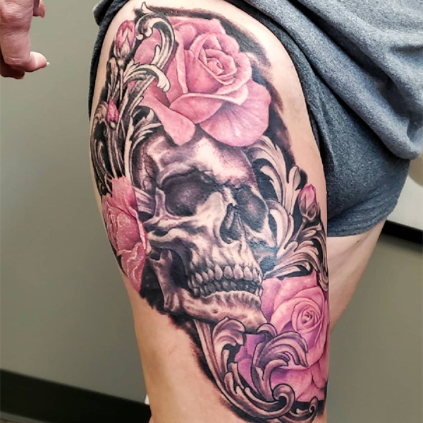 Stunning Floral skull rose tattoo