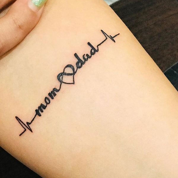  Simple mom-dad tattoo design with heartbeat