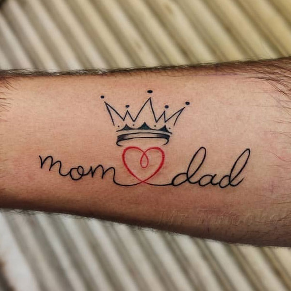 Mom-dad tattoo with heart and crown