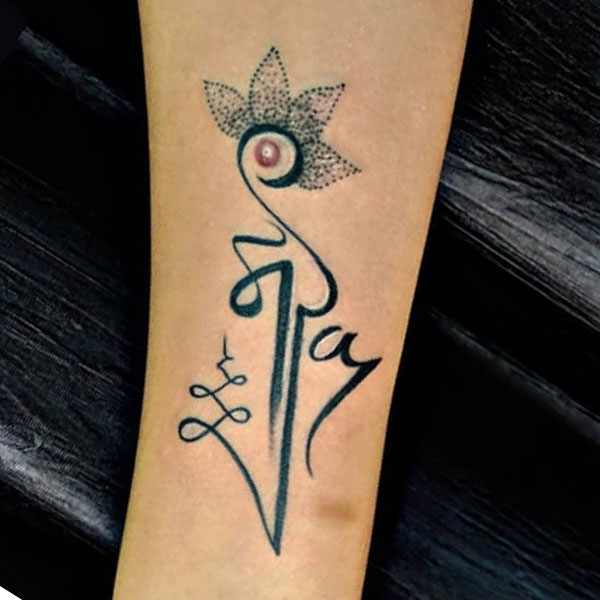 Attractive ma pa tattoo with dot work flower