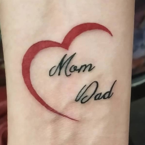 Red heart symbol mom dad tattoo design