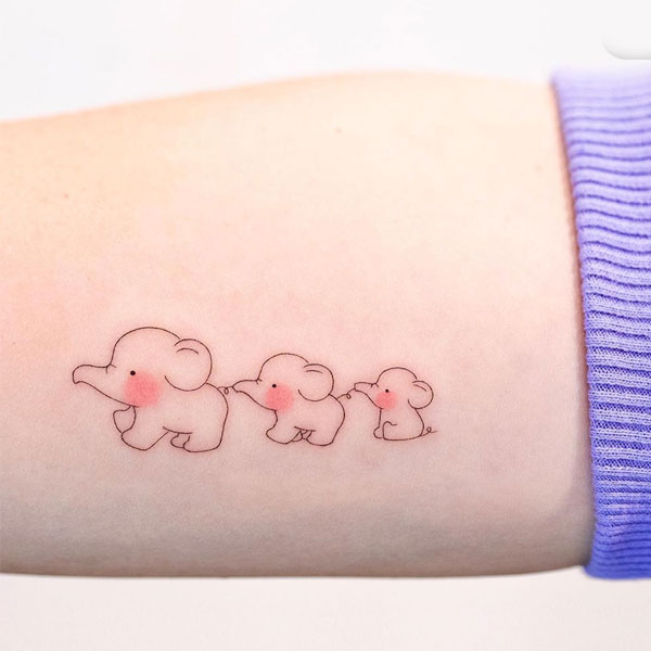 Beautiful cute happy elephant family tattoo