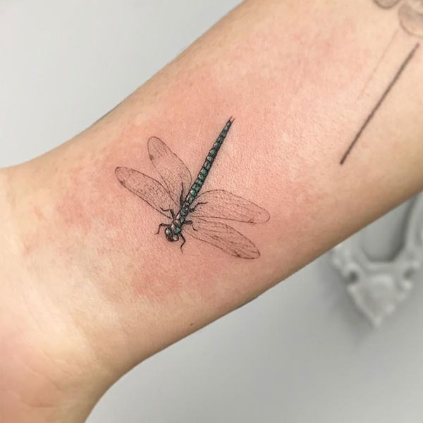 Beautiful amazing tiny dragon fly tattoo