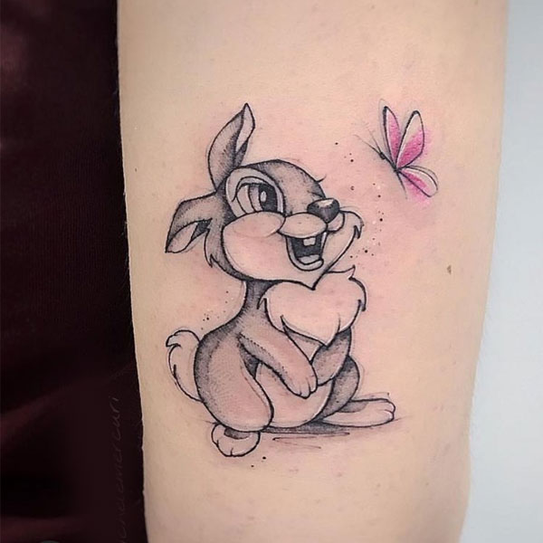 Cute small bunny and butterfly tattoo
