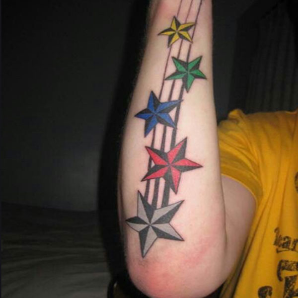  Colorful nautical five-star tattoo