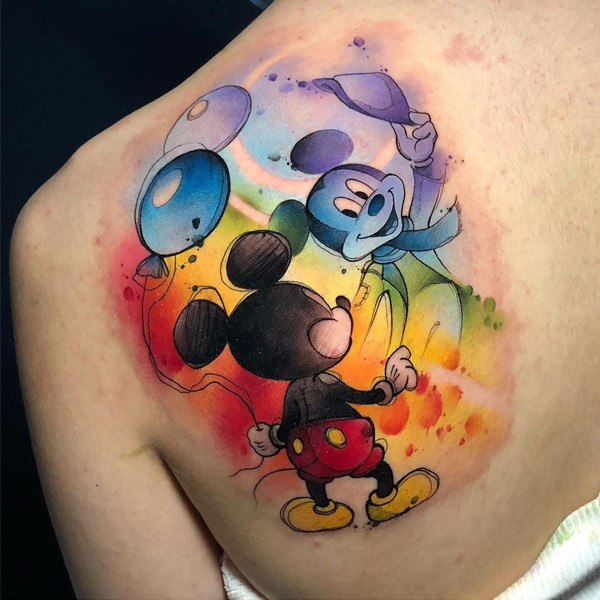 Incredible cute colorful Mickey mouse tattoo