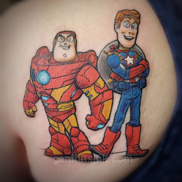  Amazing Iron Buzz And Captain Woody tattoo