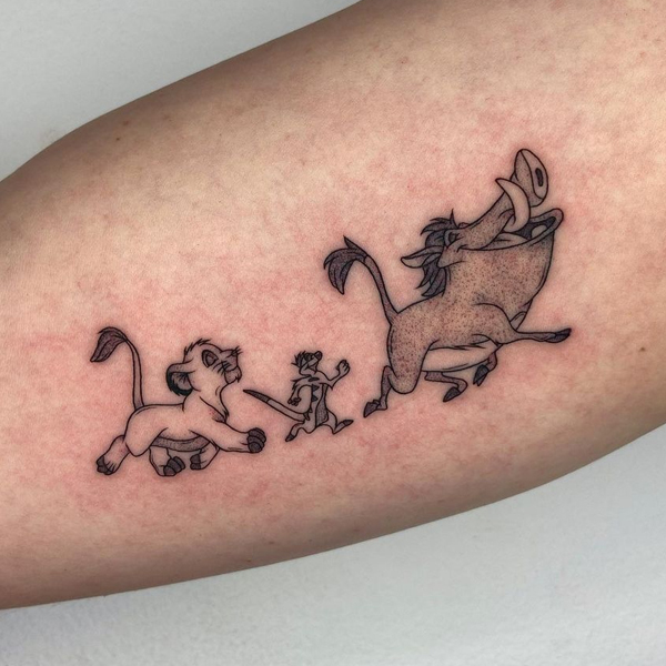 Cute Simba, Timon and Pumba tattoo