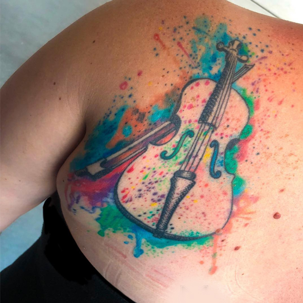 Sexy Violin water color effect tattoo