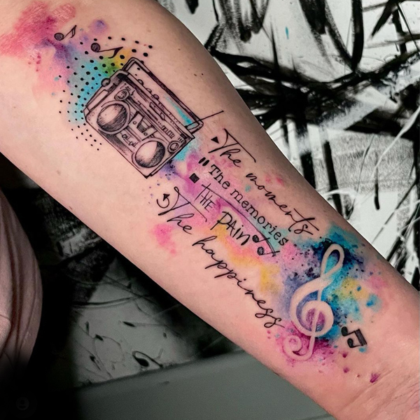Creative customize colorful song lyrics tattoo 