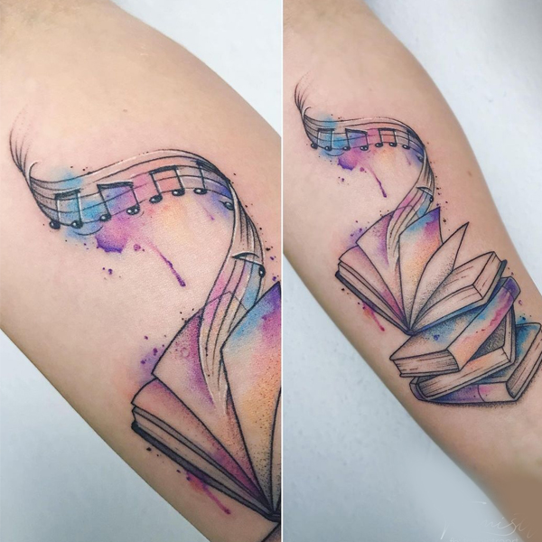Gorgeous book and music perfect match tattoo
