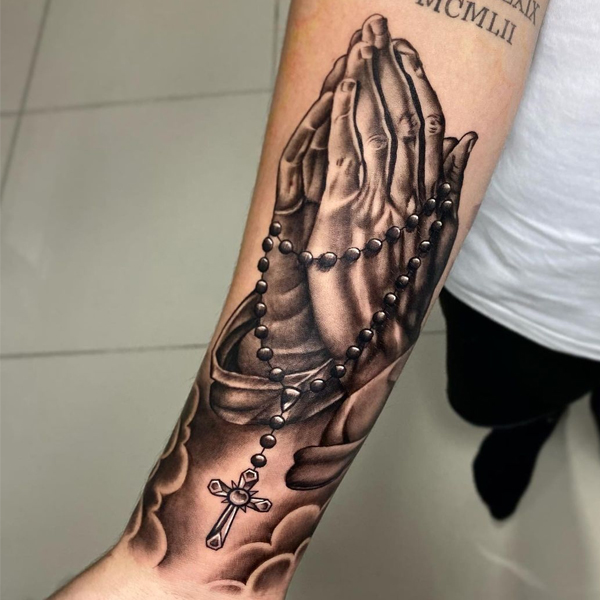 Elegant Praying Hands Sacred religious tattoo design