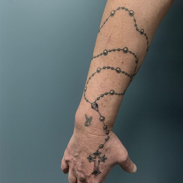  Beautiful Rosary And Cross tattoo for hand