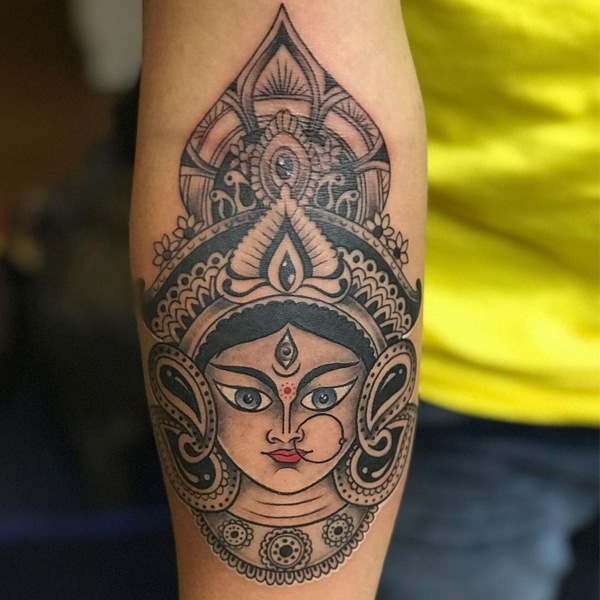 Stunning Hindu goddess Durga transformation Kali tattoo