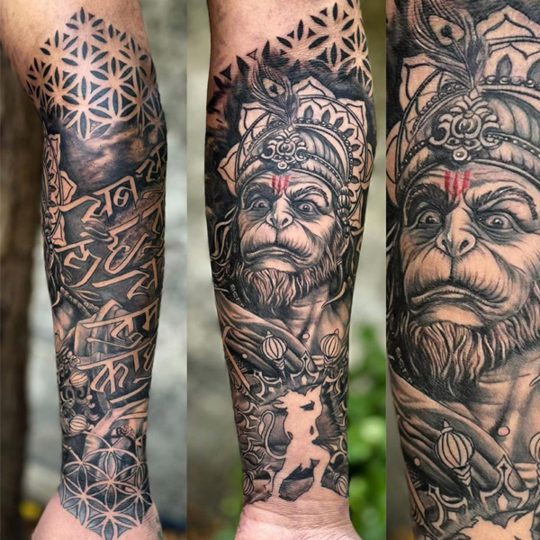 Lord Hanuman geometrical forearm tattoo