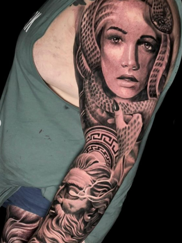 Elegant medusa and Zeus greek mythology sleeve
