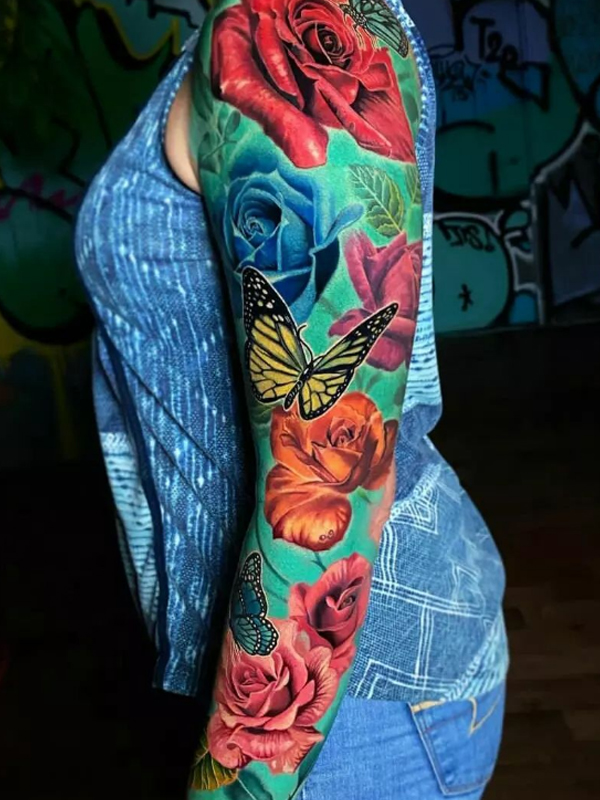 Beautiful Roses and butterfly tattoo designs
