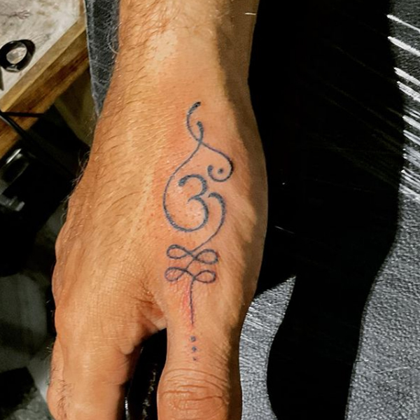 Classy om and unalome small tattoo for hand