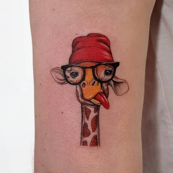 A cute tongue-out design of a Baby giraffe