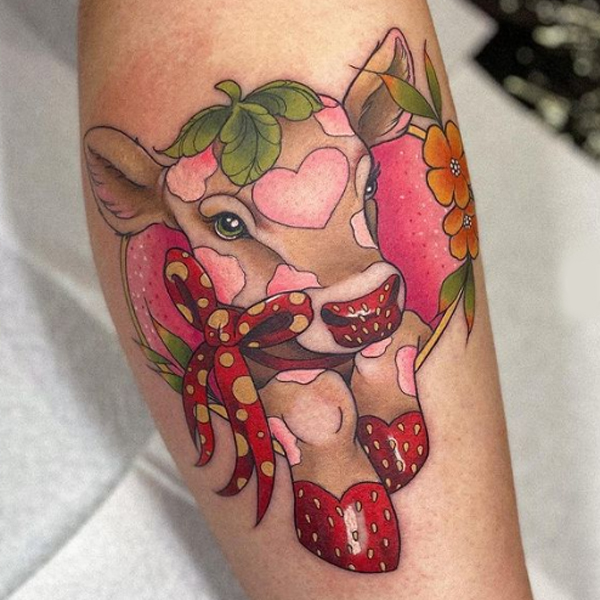 Beautiful baby cow colorful tattoo
