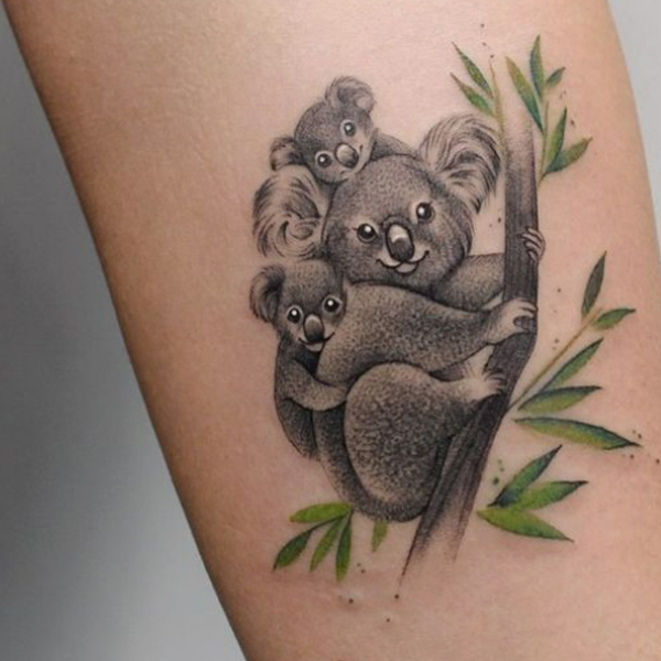 Pretty Koala family small colorful tattoos