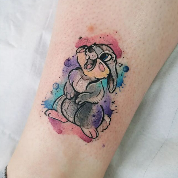 Charming colorful rabbit tattoo