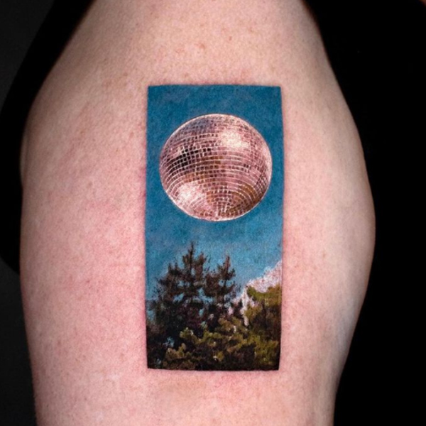 Awesome nature and 3d disco light tattoo design