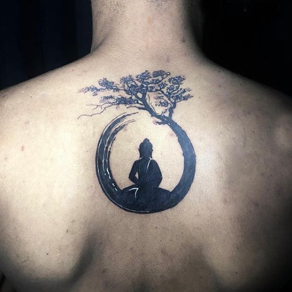 Stunning enso circle tree and buddha tattoo