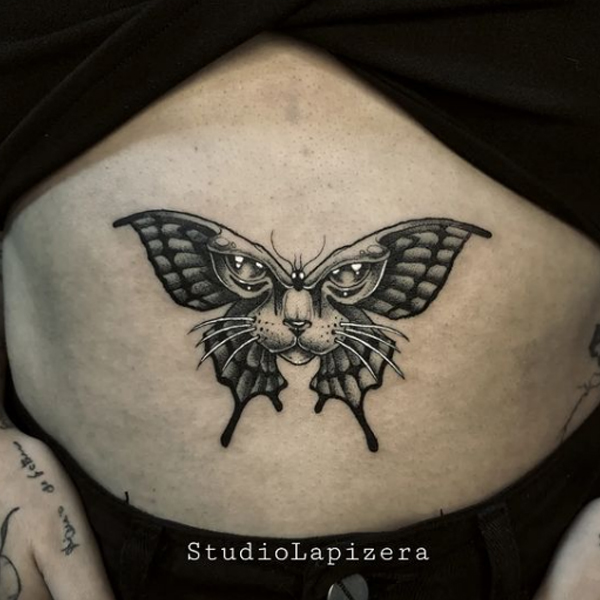 Elegant cat butterfly tattoo designs