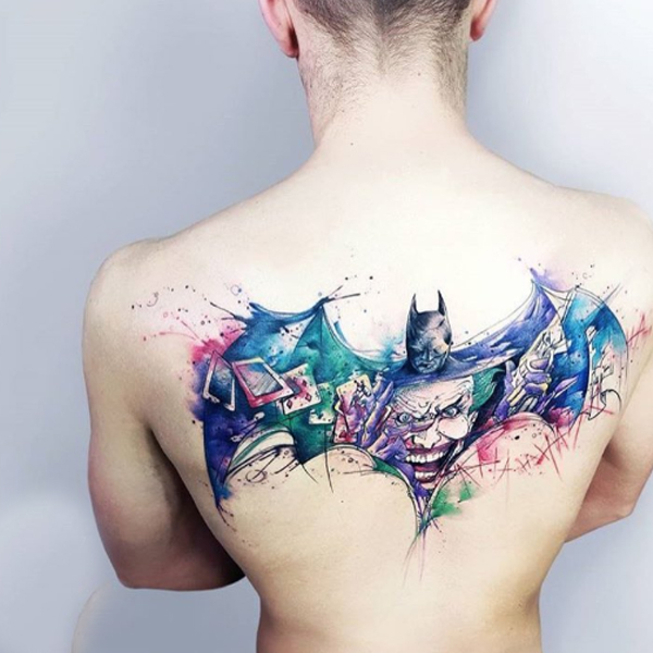  Fabulous joker and batman tattoo on the back