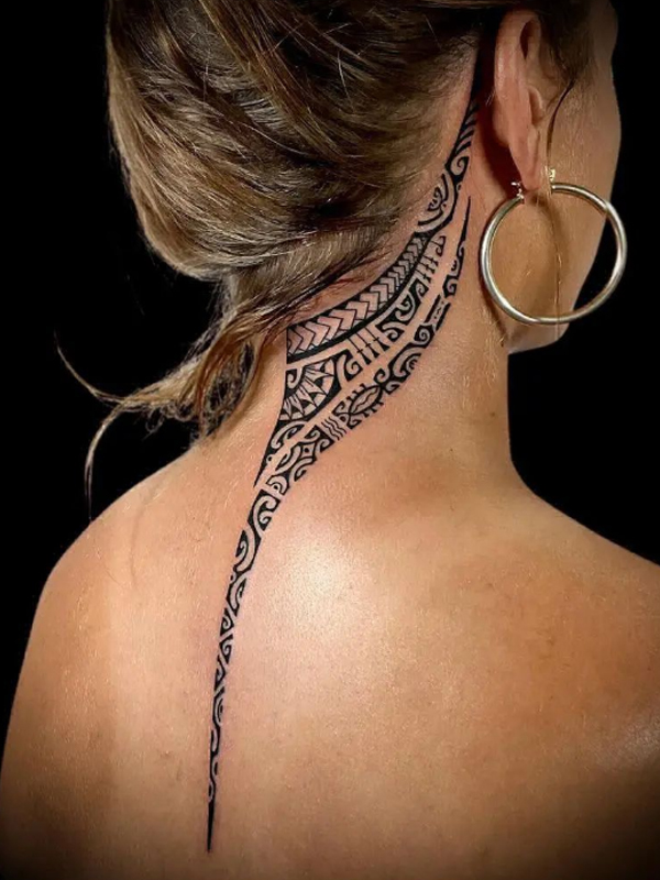Classy back neck Maori design tattoo