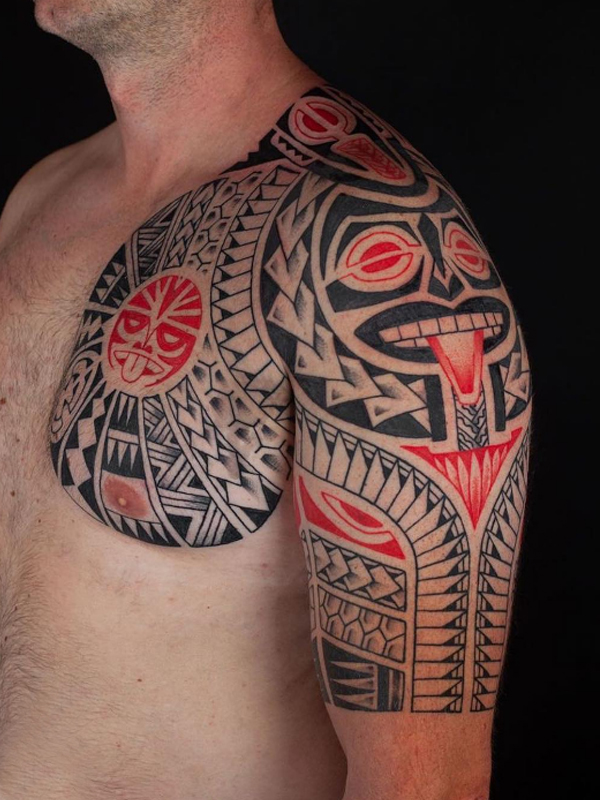  Fantastic Maori chest colorful tattoo design