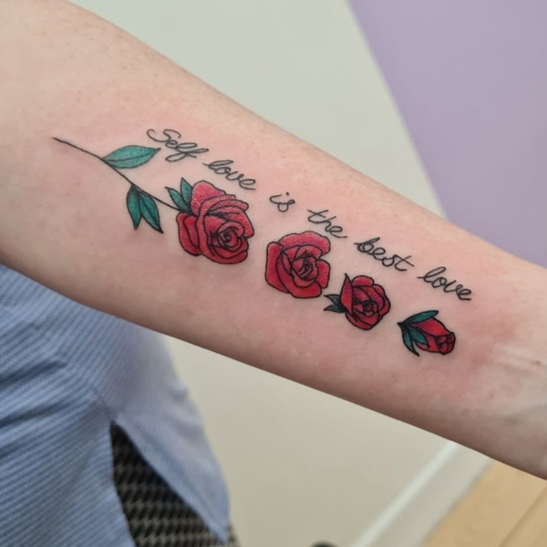 Self-love and rose colorful tattoo