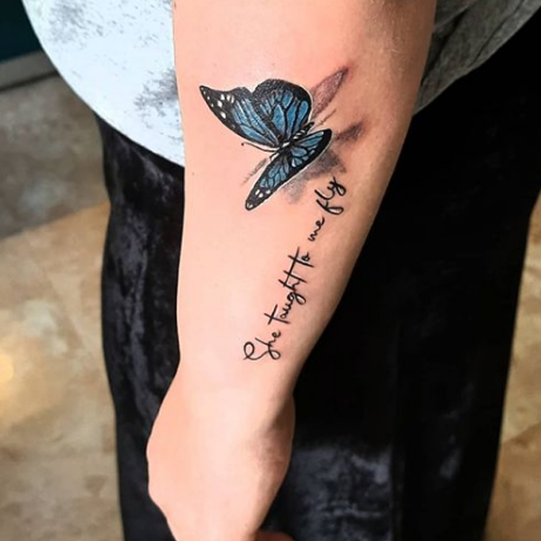 Beautiful quote and 3D butterfly tattoo design