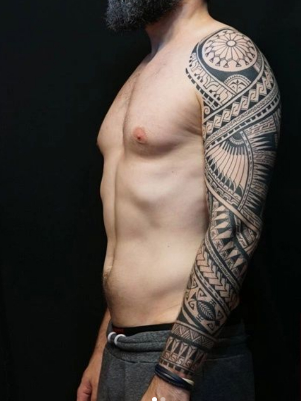  Awesome Maori tribal full sleeve tattoo