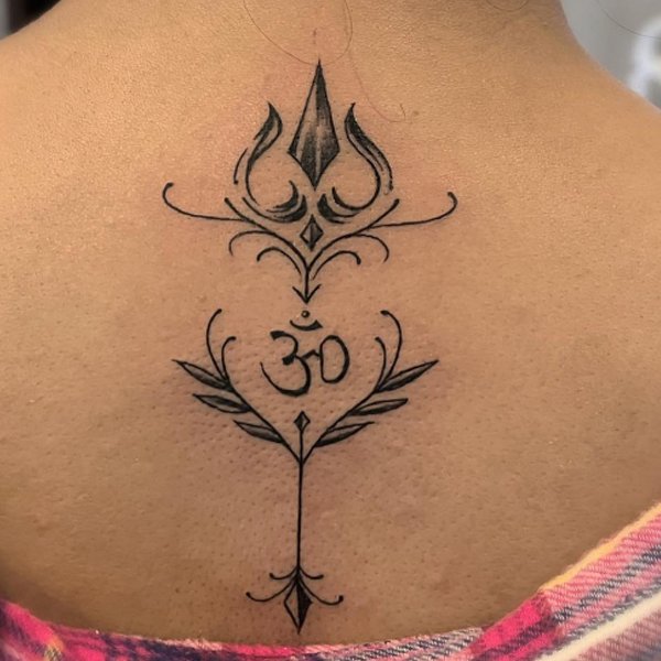 Gorgeous trishul with mandala for back neck tattoo design